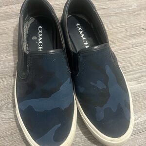 COACH Men's Navy Blue Camo Slip-On Sneakers